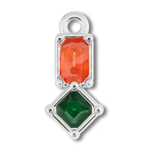 Metaal bedels DQ rectangle with rhombus Antiek zilver (nikkelvrij)-dark pink-green