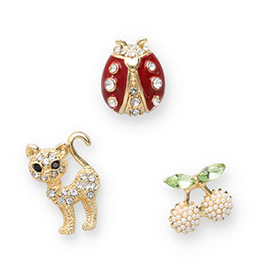 Pins cherries / cat / ladybug Gold-green-red-black