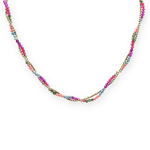 Kettingen van Stainless steel Roestvrij staal (RVS) top faceted beads Gold-multicolour