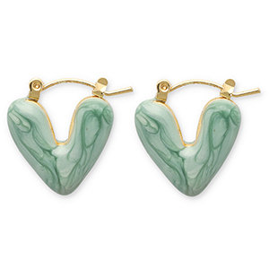 Oorbellen van Stainless steel Roestvrij staal (RVS) creolen heart Gold-green