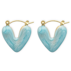 Oorbellen van Stainless steel Roestvrij staal (RVS) creolen heart Gold-light blue