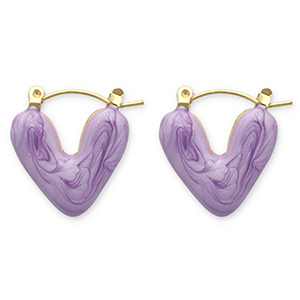 Oorbellen van Stainless steel Roestvrij staal (RVS) creolen heart Gold-purple