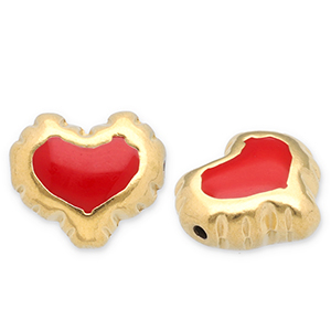 Kralen van Stainless steel Roestvrij staal (RVS) heart Gold-red