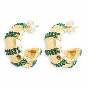 Oorbellen van Stainless steel Roestvrij staal (RVS) oorstekers with strass Gold-dark green