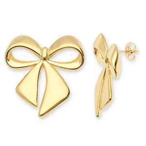 Oorbellen van Stainless steel Roestvrij staal (RVS) oorstekers bow Gold