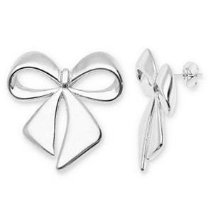 Oorbellen van Stainless steel Roestvrij staal (RVS) oorstekers bow Silver