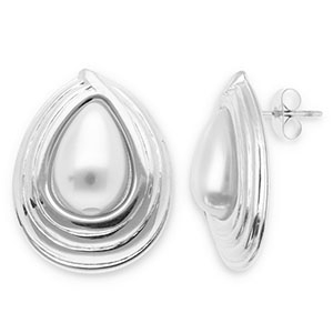 Oorbellen van Stainless steel Roestvrij staal (RVS) oorstekers drop Silver-white