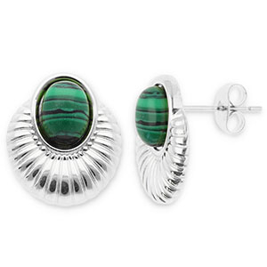 Oorbellen van Stainless steel Roestvrij staal (RVS) oorstekers oval Silver-dark green-black