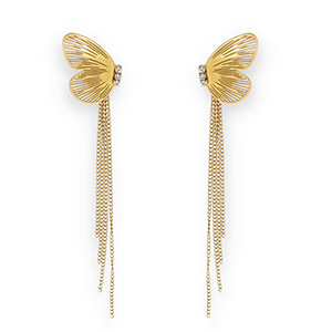 Oorbellen van Stainless steel Roestvrij staal (RVS) oorstekers butterfly Gold