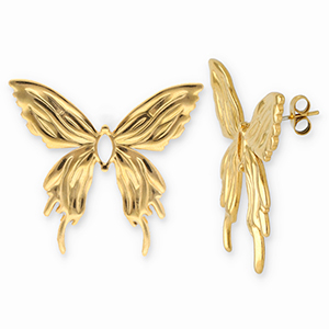 Oorbellen van Stainless steel Roestvrij staal (RVS) oorstekers butterfly Gold