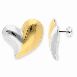 Oorbellen van Stainless steel Roestvrij staal (RVS) oorstekers heart Gold-silver