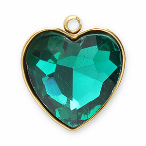 Bedels van Stainless steel Roestvrij staal (RVS) facet heart Gold-dark green