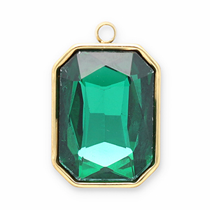 Bedels van Stainless steel Roestvrij staal (RVS) facet rectangle Gold-dark green