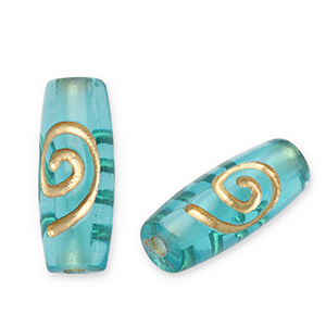 Kralen van acryl tube Teal blue-gold