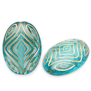 Kralen van acryl oval Teal blue-gold
