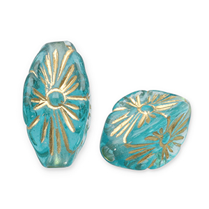 Kralen van acryl oval Teal blue-gold