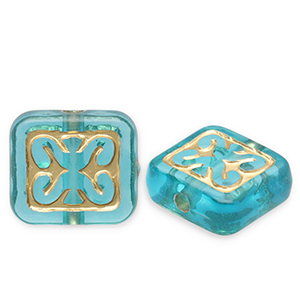 Kralen van acryl rectangle Teal blue-gold