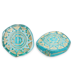 Kralen van acryl disc irregular Teal blue-gold