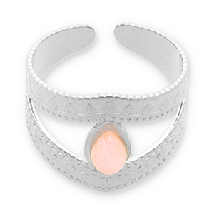 Ringen van Stainless steel Roestvrij staal (RVS) met natuursteen Silver-light pink