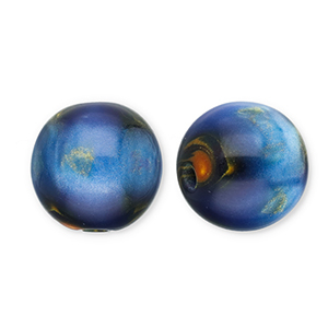 Kralen van resin met glitter 14mm Blue-gold