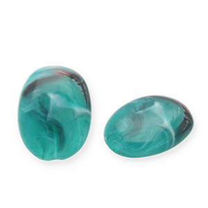 Kralen van acryl oval Teal green-white
