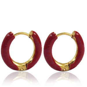 Oorbellen van Stainless steel Roestvrij staal (RVS) creolen enamel 16mm Burgundy red-gold