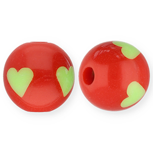 12 mm kralen van acryl met hartjes Red-light green