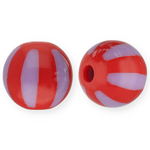 12 mm kralen van acryl met strepen Red-lilac