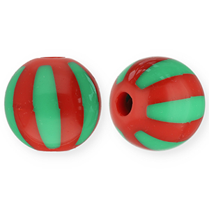 12 mm kralen van acryl met strepen Red-green