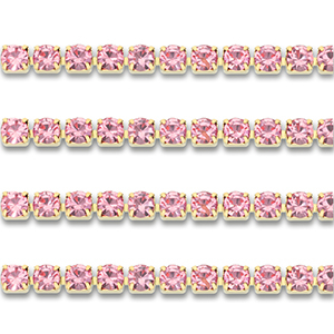 Strass chain van Stainless steel Roestvrij staal (RVS) 2mm Gold-pink