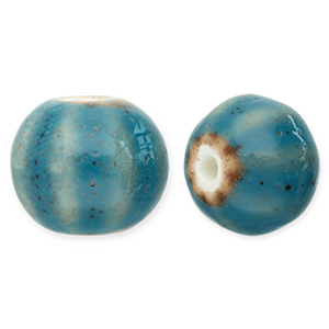 Keramiek kraal met strepen 12mm Teal blue