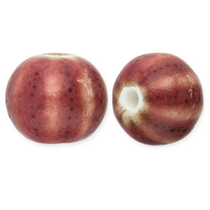 Keramiek kraal met strepen 12mm Dark mauve