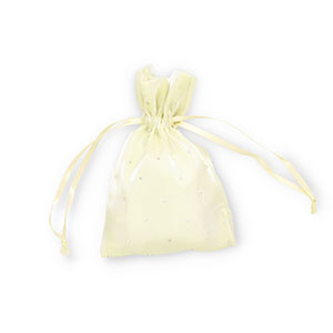 Satijnen sieradenzakje with strass Vanilla yellow-silver