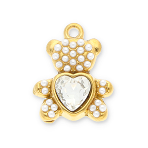 Bedels van Stainless steel Roestvrij staal (RVS) bear with facet Gold-transparent-white