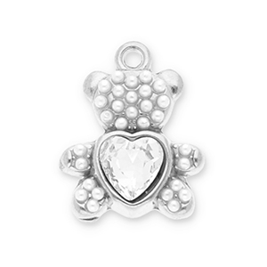 Bedels van Stainless steel Roestvrij staal (RVS) bear with facet Silver-transparent-white