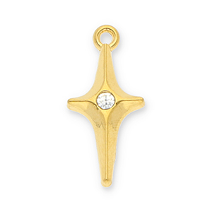 Bedels van Stainless steel Roestvrij staal (RVS) star with strass Gold-transparent