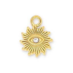 Bedels van Stainless steel Roestvrij staal (RVS) sun Eye of Providence with strass Gold-transparent