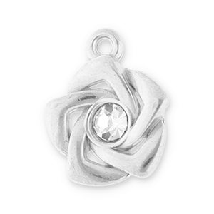 Bedels van Stainless steel Roestvrij staal (RVS) rose with strass Silver-transparent