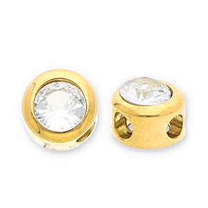 Kralen van Stainless steel Roestvrij staal (RVS) disc with strass Gold-transparent