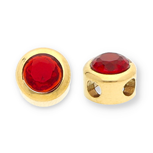 Kralen van Stainless steel Roestvrij staal (RVS) disc with strass Gold-red