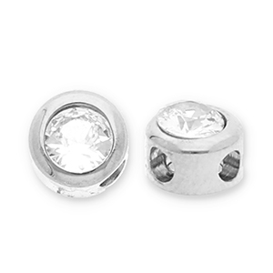 Kralen van Stainless steel Roestvrij staal (RVS) disc with strass Silver-transparent