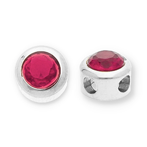 Kralen van Stainless steel Roestvrij staal (RVS) disc with strass Silver-dark pink