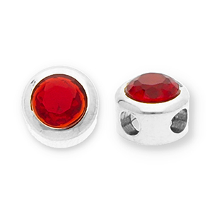 Kralen van Stainless steel Roestvrij staal (RVS) disc with strass Silver-red