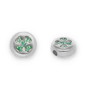 Metaal kralen DQ round with clover Antiek zilver-glitter turquoise (Nikkelvrij)