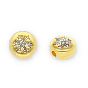 Metaal kralen DQ round with snowflake Goud-glitter silver (Nikkelvrij)