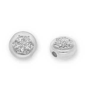 Metaal kralen DQ round with snowflake Antiek zilver-glitter silver (Nikkelvrij)