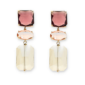 Crystal Glass oorbellen / oorstekers square-oval-rectangle Bordeaux-pink-sand beige