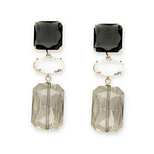 Crystal Glass oorbellen / oorstekers square-oval-rectangle Dark grey-transparent-grey