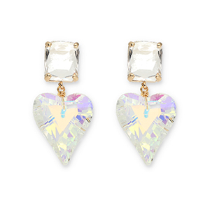 Crystal Glass oorbellen / oorstekers rectangle-heart Transparent-transparent AB coating