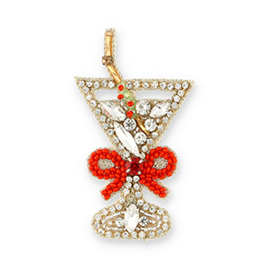 Broches cocktail glass with bow Crystal-red-gold